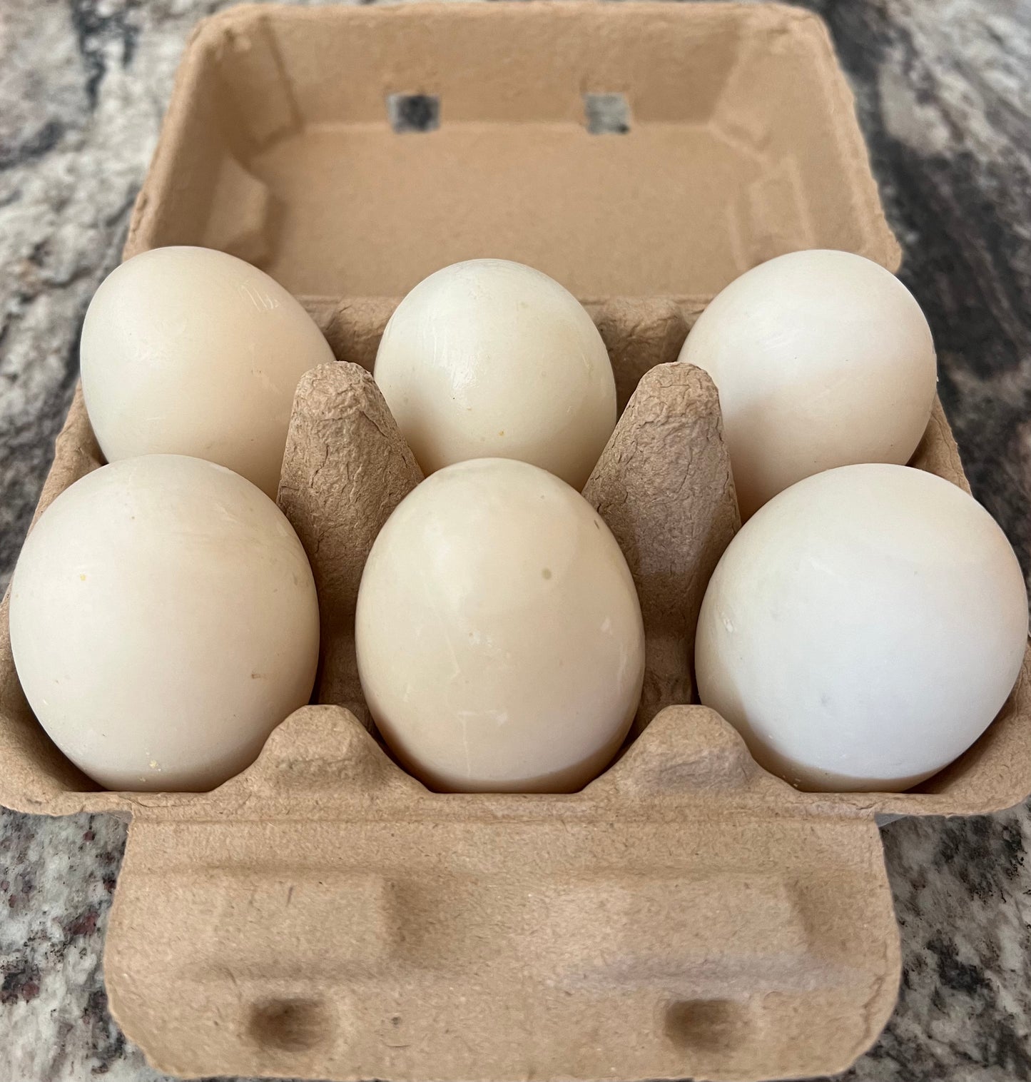 Eggs, Pekin duck. Farm-raised, free-range. Half dozen (6).