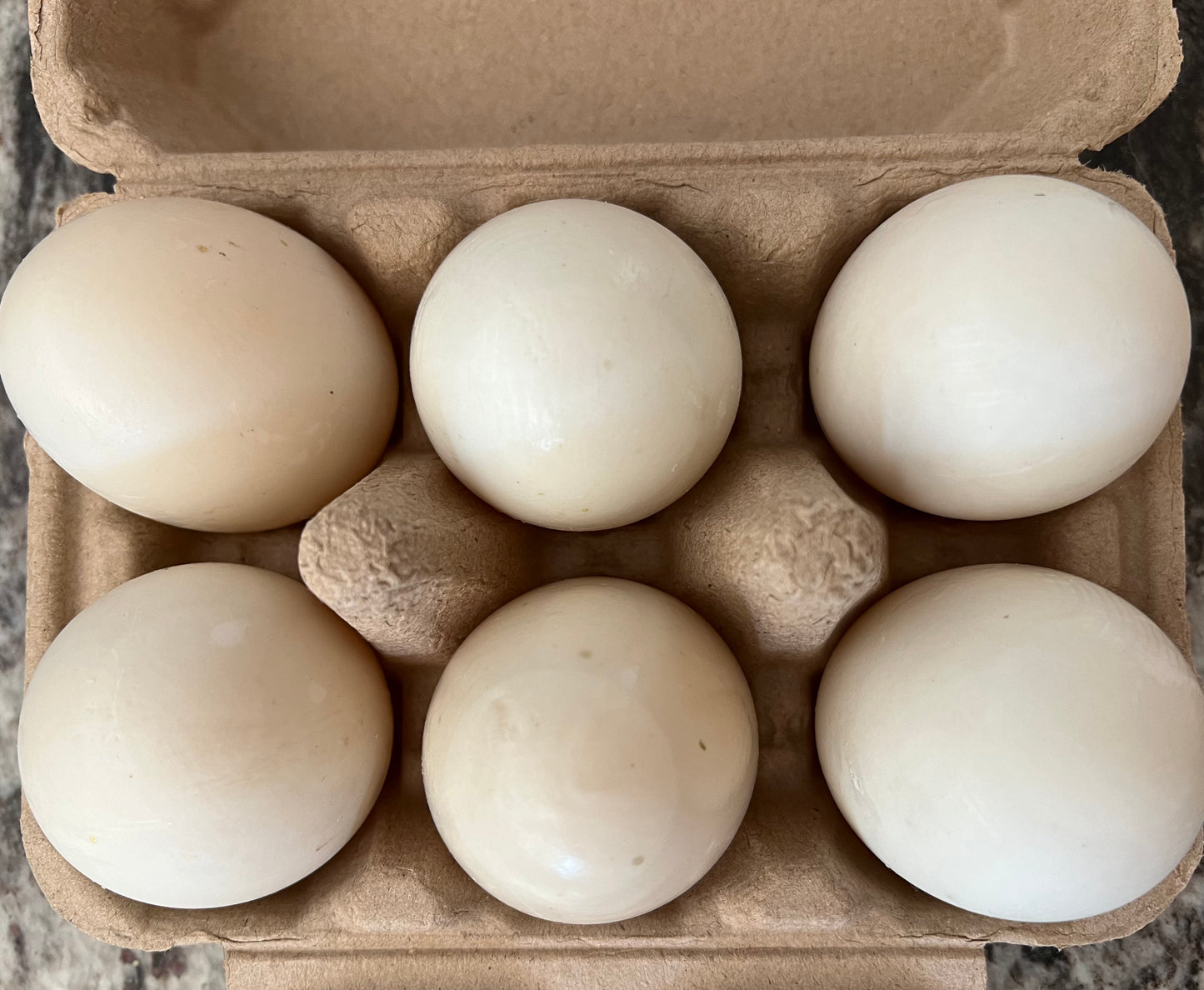 Eggs, Pekin duck. Farm-raised, free-range. Half dozen (6).